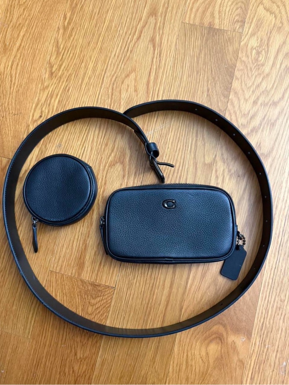 Rare Coach Black Pebbled Leather Belt Bag with Round Coin Pouch